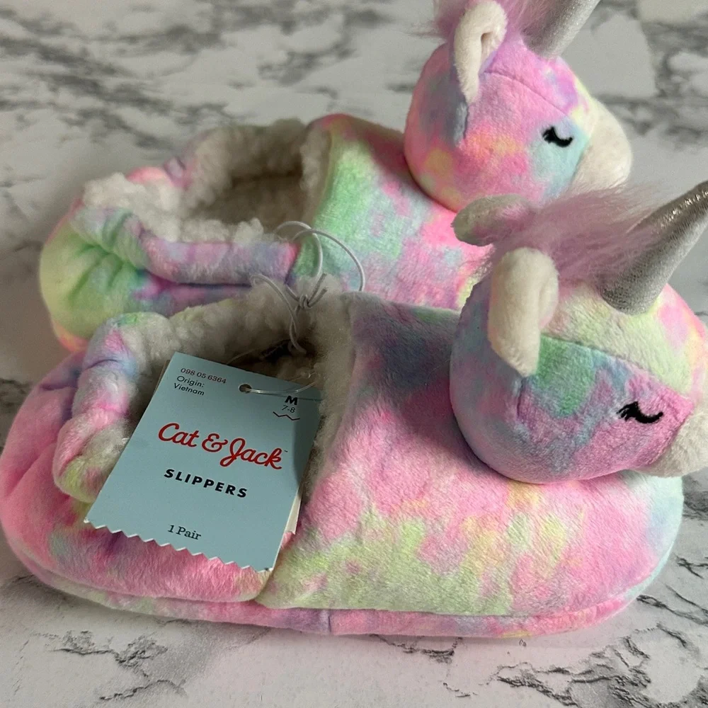 Cat & Jack Toddler Girls Magic Pastel Unicorn Slippers Size M(7/8)